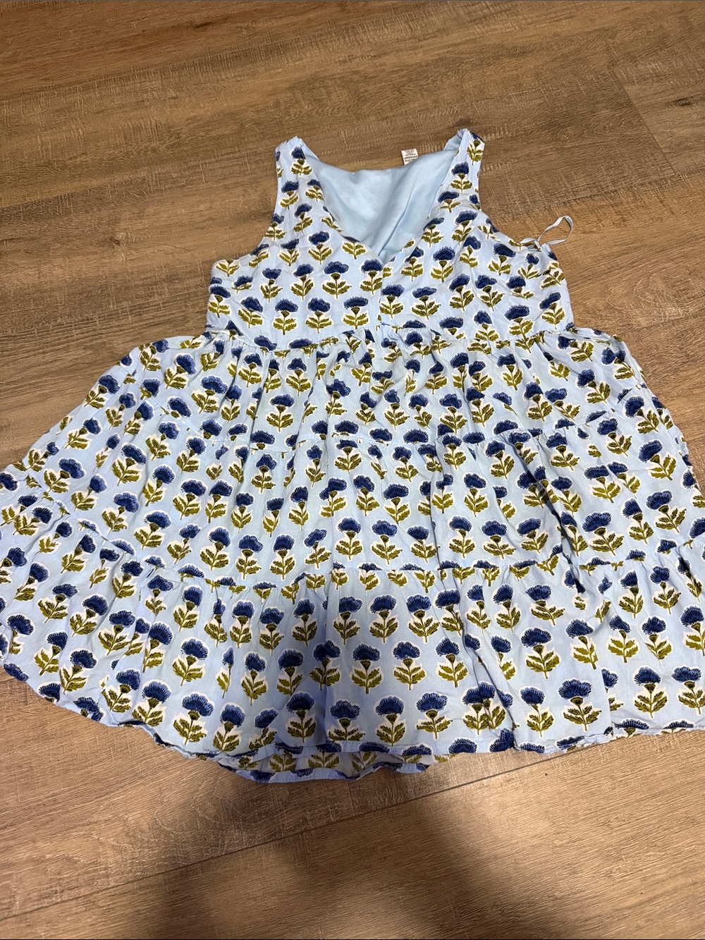 Sincerly Jules Light Blue Floral Tiered Sundress with Olive Accents